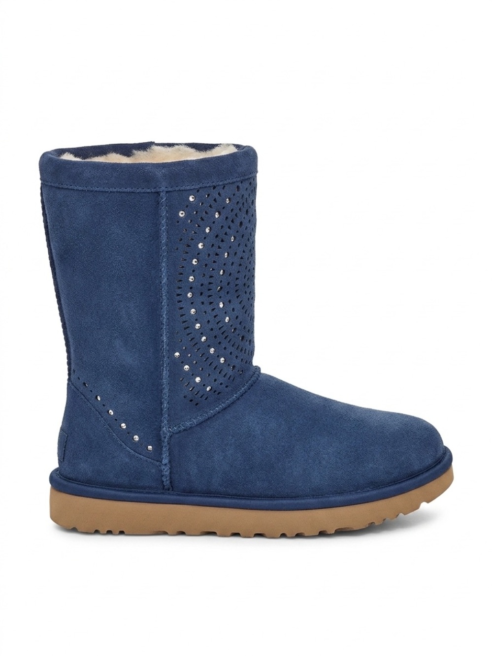 UGG Navy Suede Perforated Shearling Short Boots - Picture 3 of 5
